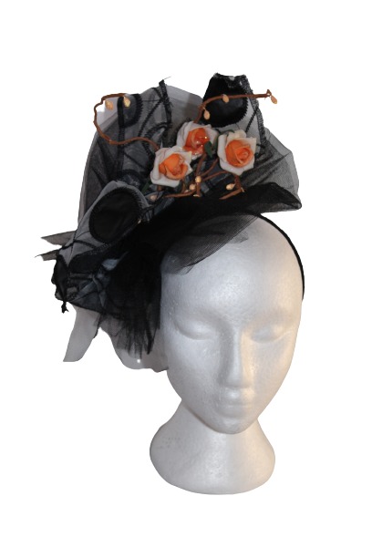 Black with White Orange Flower fascinator