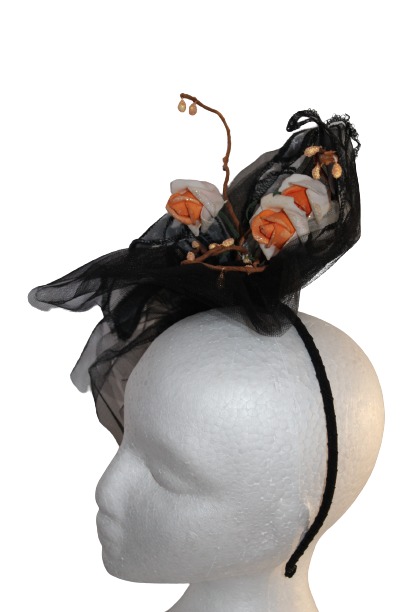 Black with White Orange Flower fascinator