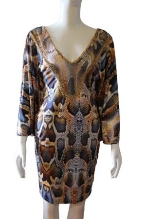 Snake-Print-with-butterfly-shaped-sleeves-Dress-