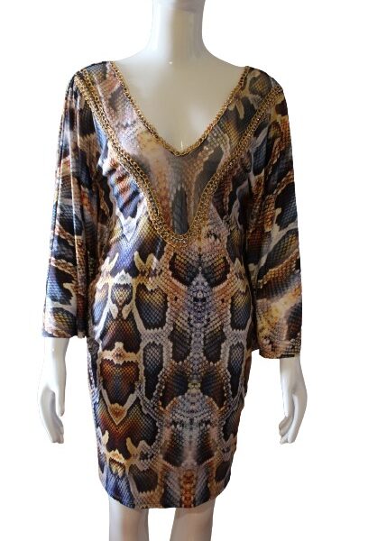 Snake-Print-with-butterfly-shaped-sleeves-Dress-