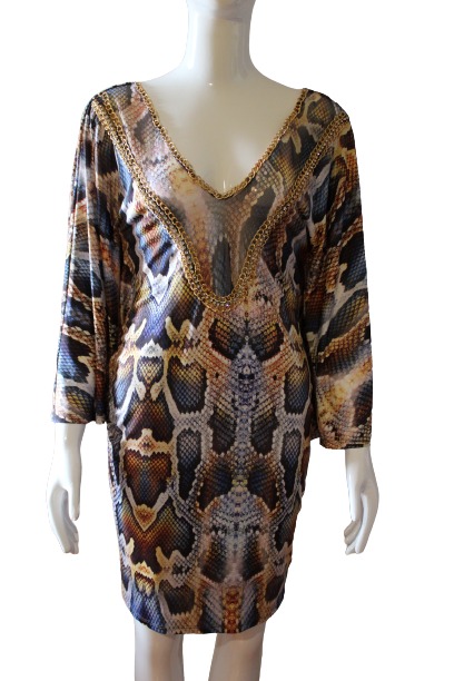 Snake-Print-with-butterfly-shaped-sleeves-Dress-