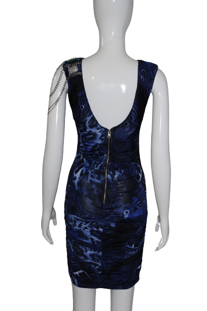 Blue-dress-with-Belt-Fastener-patten Black