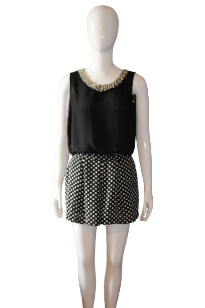 Jumpsuit White & Black polka dots