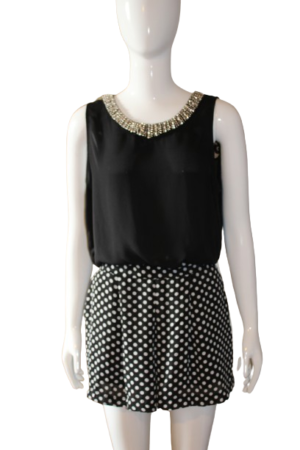 Jumpsuit White & Black polka dots