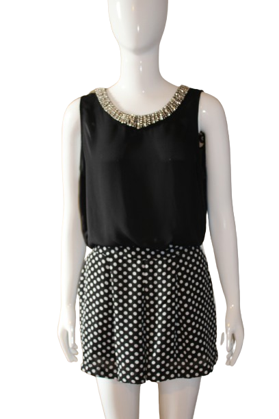 Jumpsuit White & Black polka dots