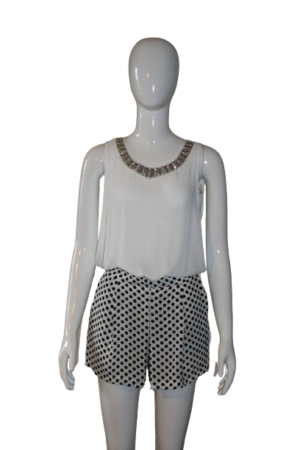 Jumpsuit White & Black polka dots