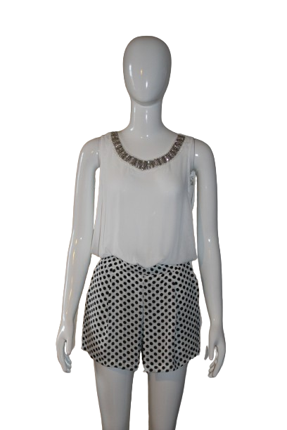Jumpsuit White & Black polka dots
