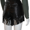 Black-faux tassels leather shorts