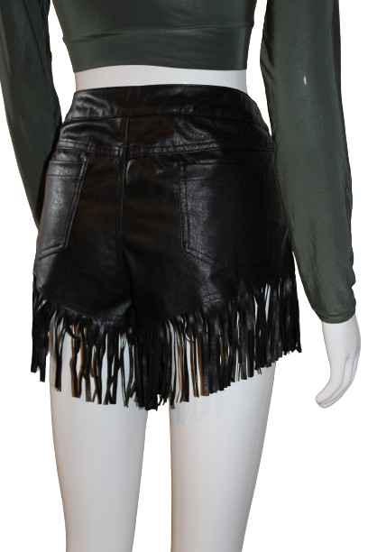 Black-faux tassels leather shorts
