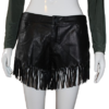 Black-faux tassels leather shorts