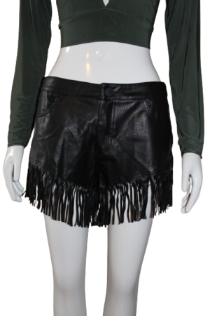 Black-faux tassels leather shorts