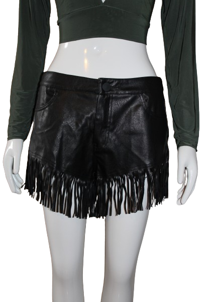 Black-faux tassels leather shorts