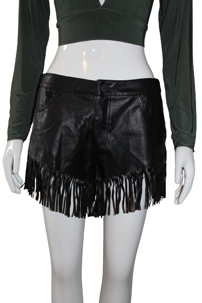 Black-faux tassels leather shorts