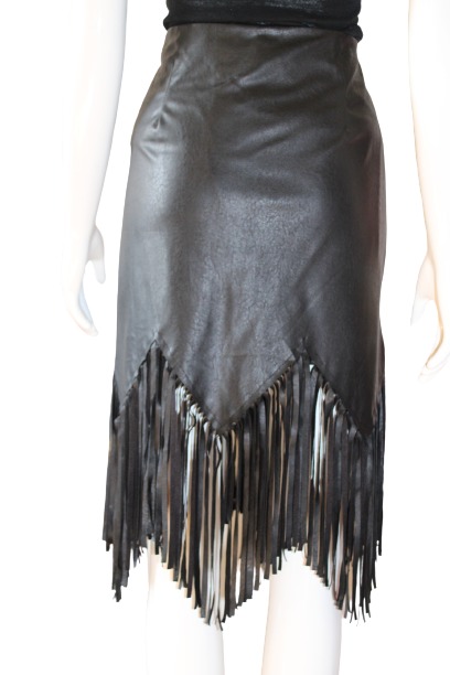 Black Faux Leather tassels skirt