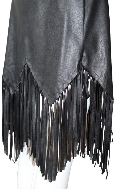 Black Faux Leather tassels skirt
