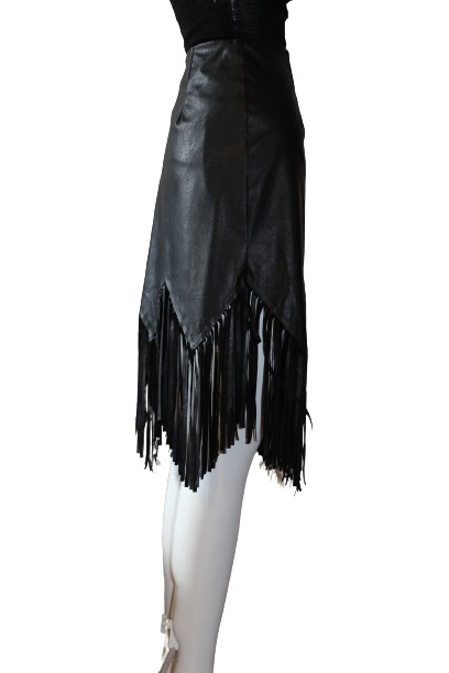 Black Faux Leather tassels skirt