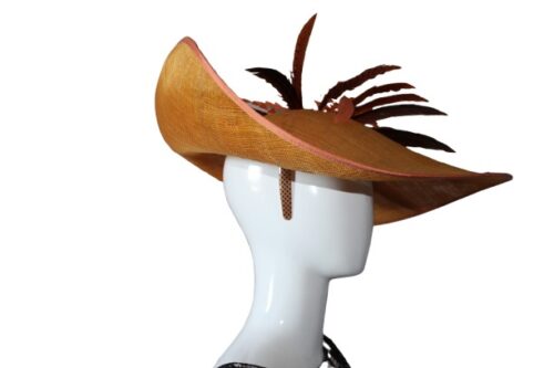 Orange, brown hat