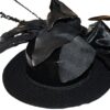 Black hat with bow on side.
