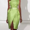 Green One Shoulder Sleeveless Dress
