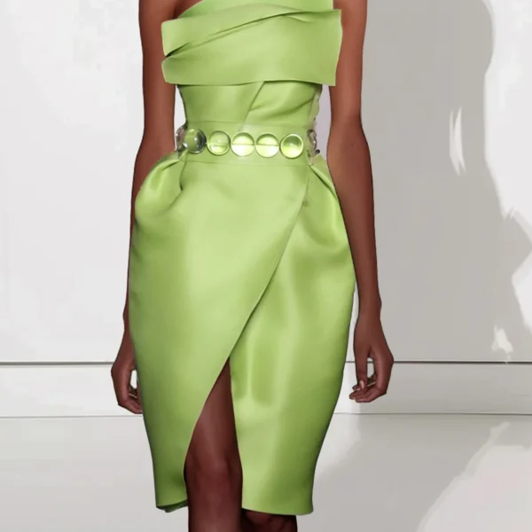 Green One Shoulder Sleeveless Dress