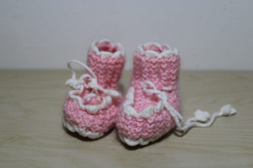 Pink and White knitted booties