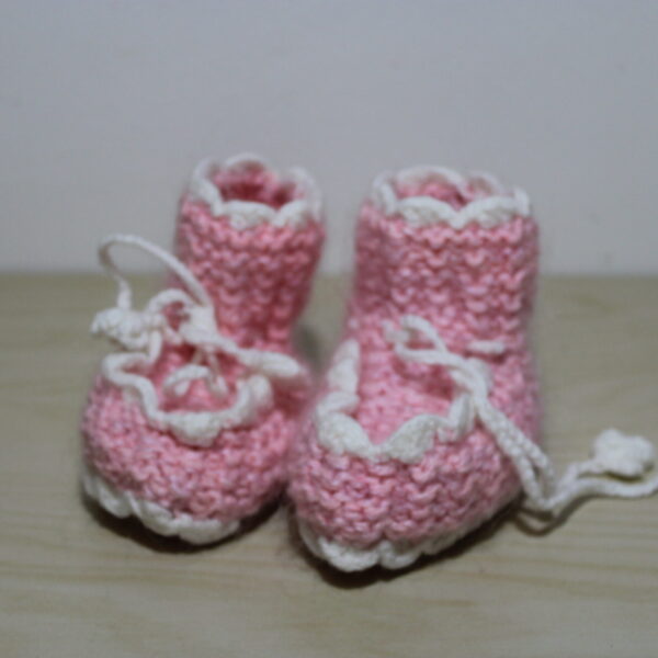 Pink and White knitted booties