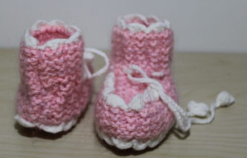 Pink and White knitted booties