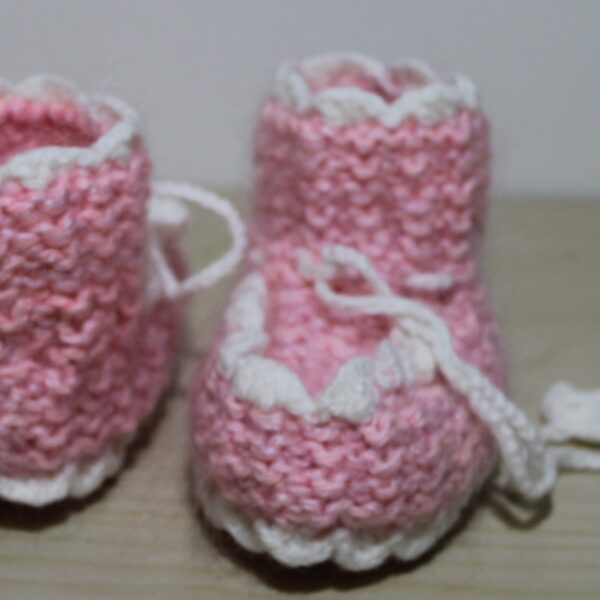 Pink and White knitted booties