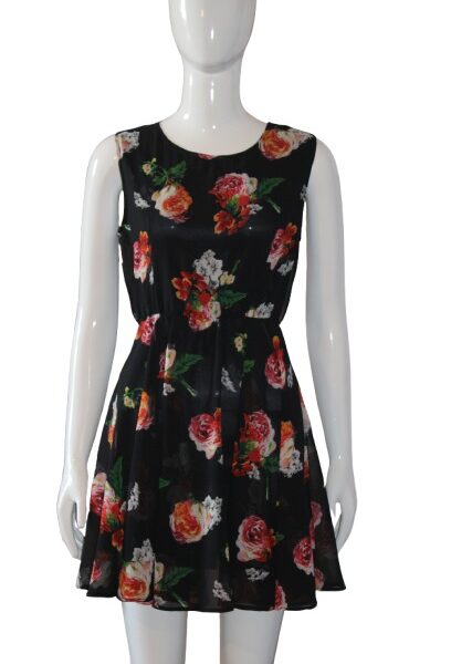 Black with white, red dress front