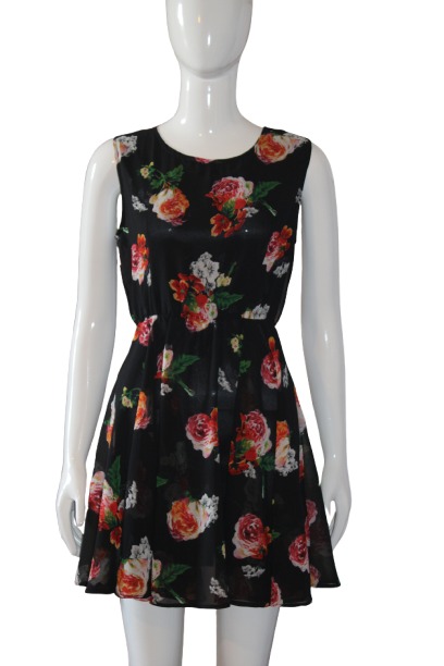 Black with white, red dress front