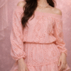 soft pink off-shoulder mini dress