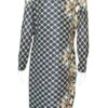 One side patern dress back Geometric Pattern Dress with Floral Side Detail