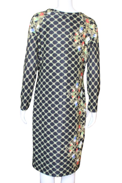 One side patern dress back Geometric Pattern Dress with Floral Side Detail