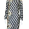 One side patern dress front1 Geometric Pattern Dress with Floral Side Detail