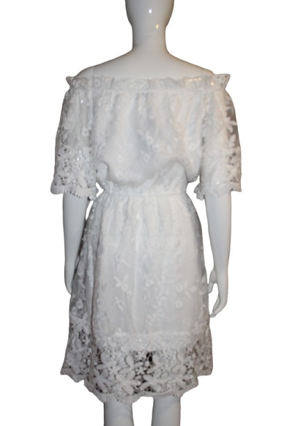 White Off-Shoulder Lace Floral Embroidered Summer Boho dress