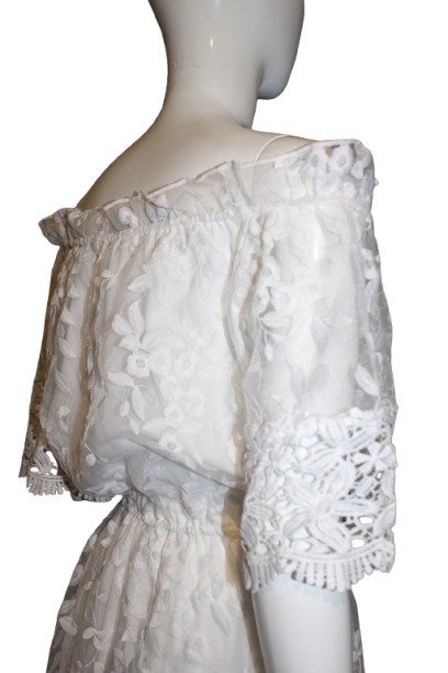 White Off-Shoulder Lace Floral Embroidered Summer Boho dress