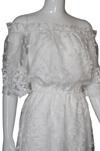 White Off-Shoulder Lace Floral Embroidered Summer Boho dress