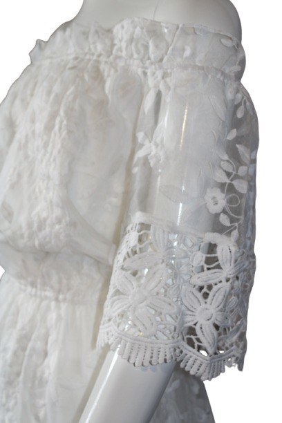 White Off-Shoulder Lace Floral Embroidered Summer Boho dress