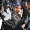 Black with color flowers patten costume side1 Costume with leaf pattern Jacket & Skirt