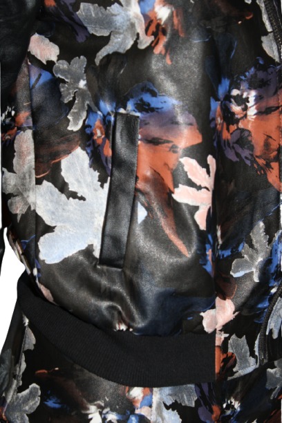 Black with color flowers patten costume side1 Costume with leaf pattern Jacket & Skirt