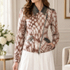 Cream and Brown Abstract Print Jacket